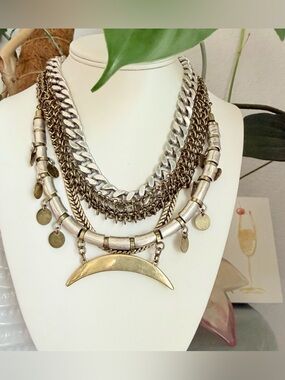 Jenny Bird Multi Strand Chainlink Multi Tone Statement Necklace